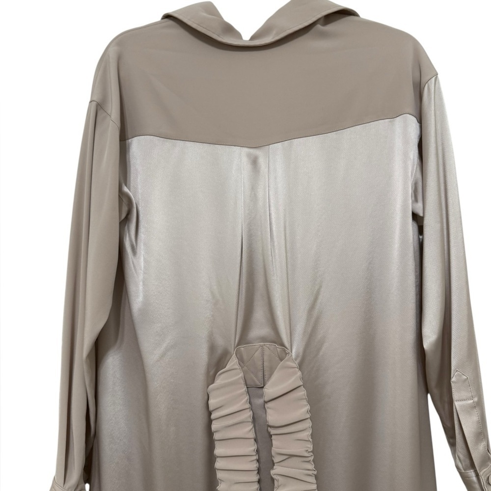 CO Dress Women XS Ivory Tie Waist Long Sleeve Collared Button Front - Picture 6 of 17
